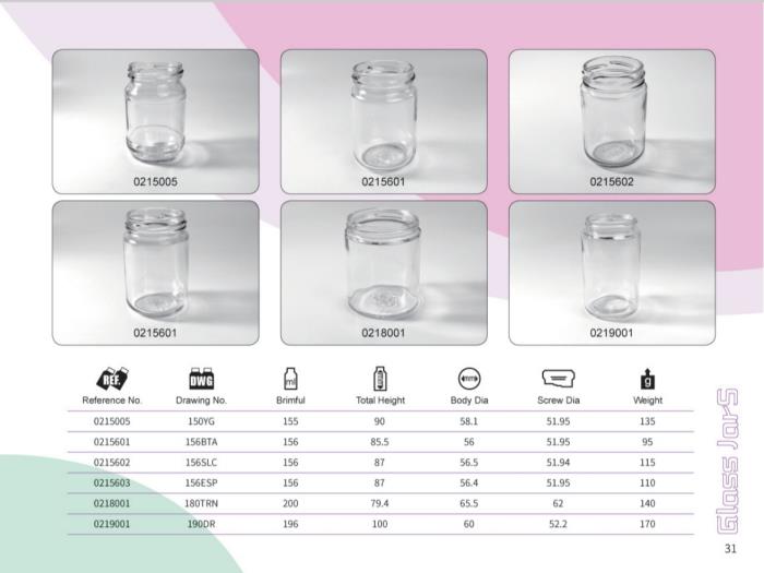 Clear Glass Food Jars 155ml - 200ml